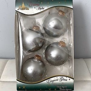 Christmas by Krebs Elegant Glass Designer Silver Tree Ornaments Set (4) VTG